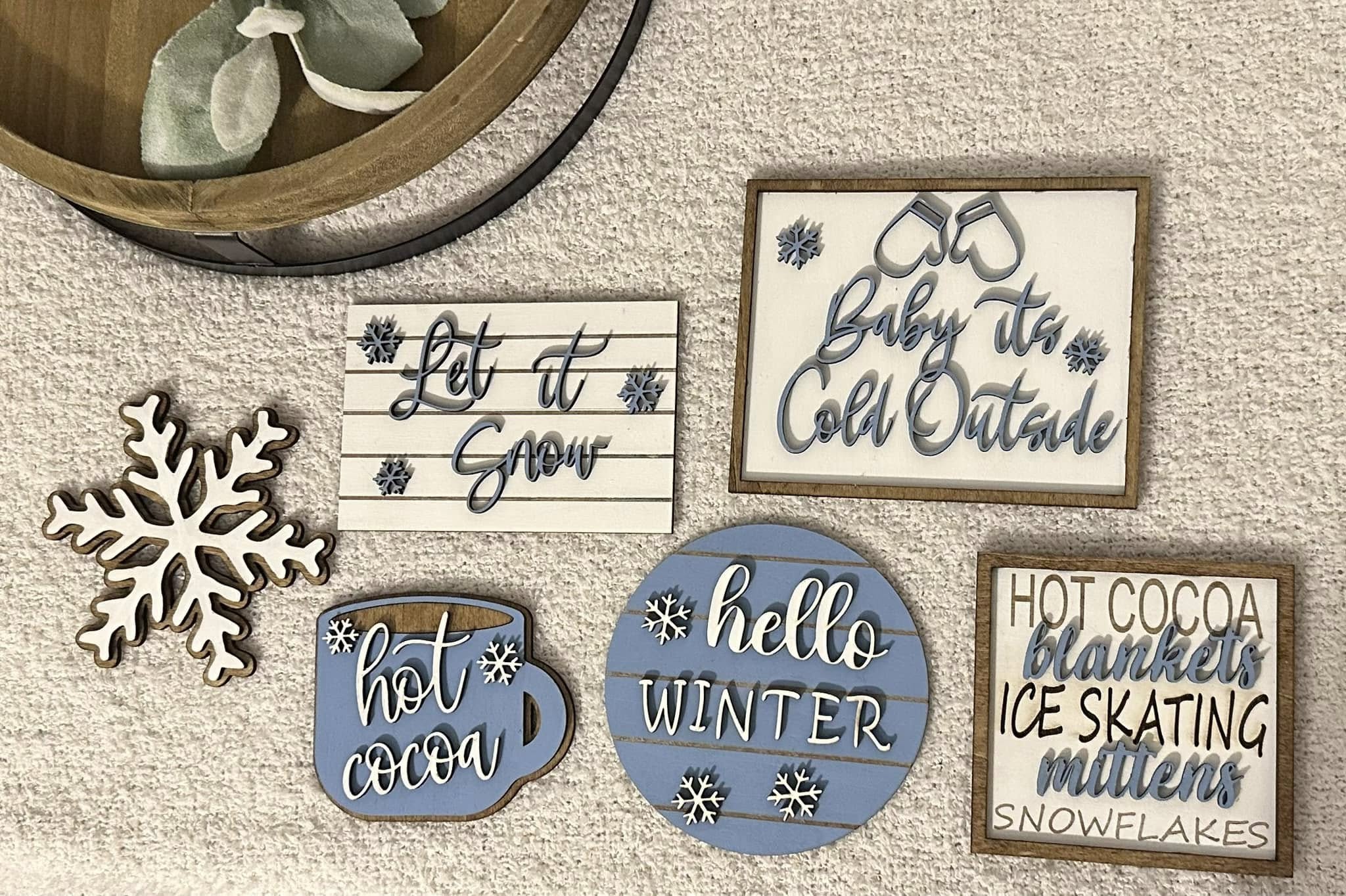 WINTER - Wooden Tiered Tray set - 6 pc.