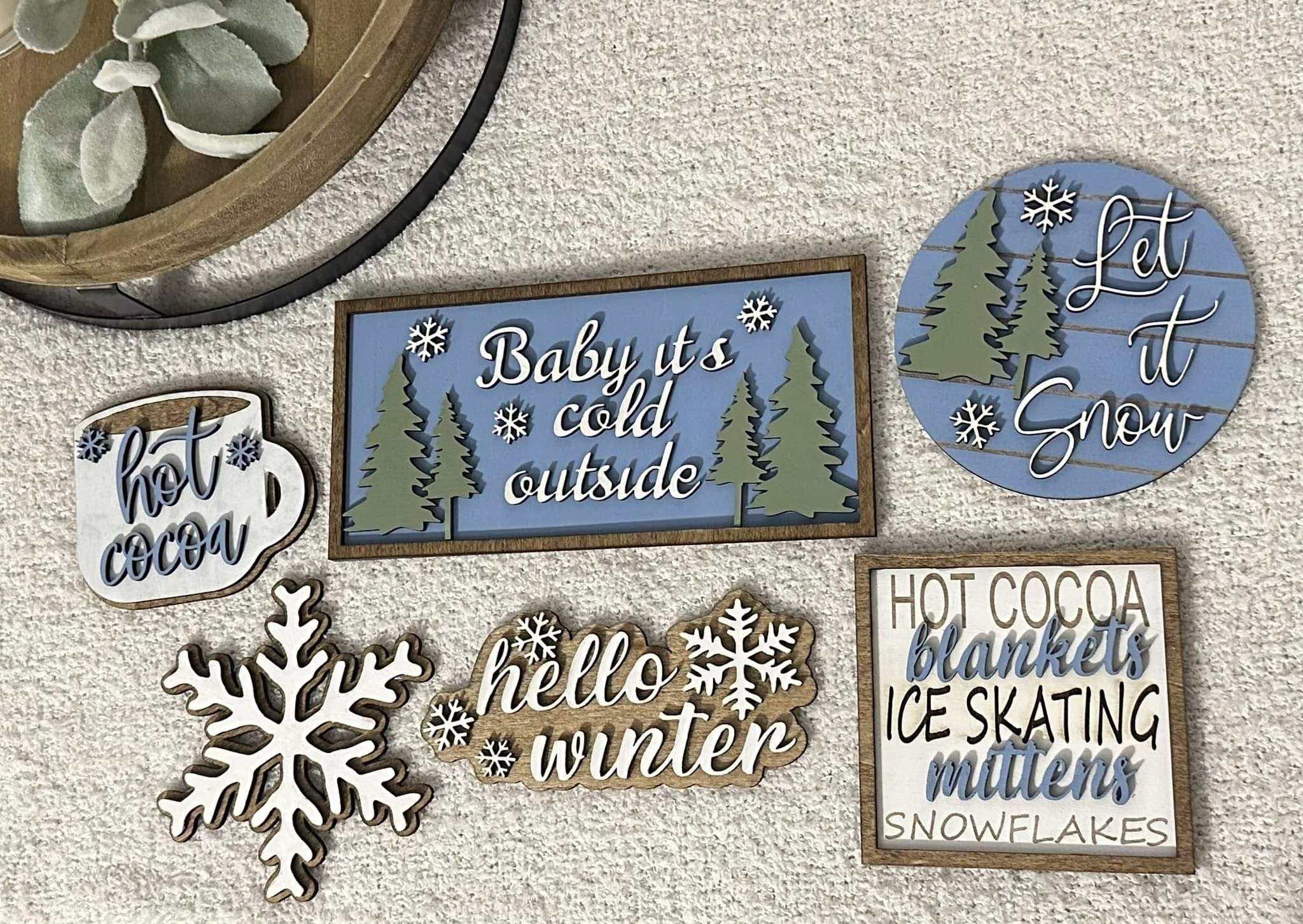 WINTER - Wooden Tiered Tray set - 6 pc.