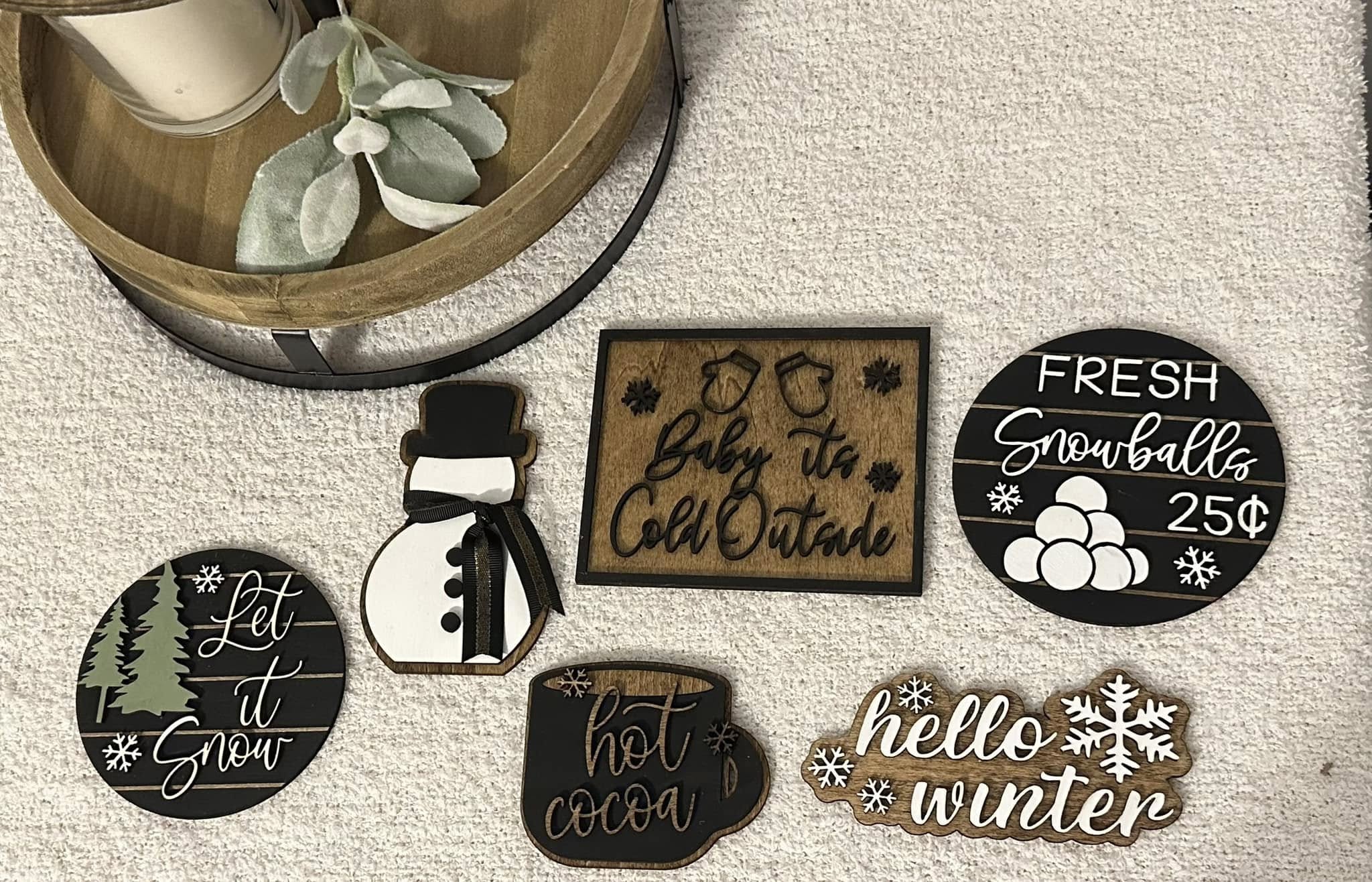 WINTER - Wooden Tiered Tray set - 6 pc.