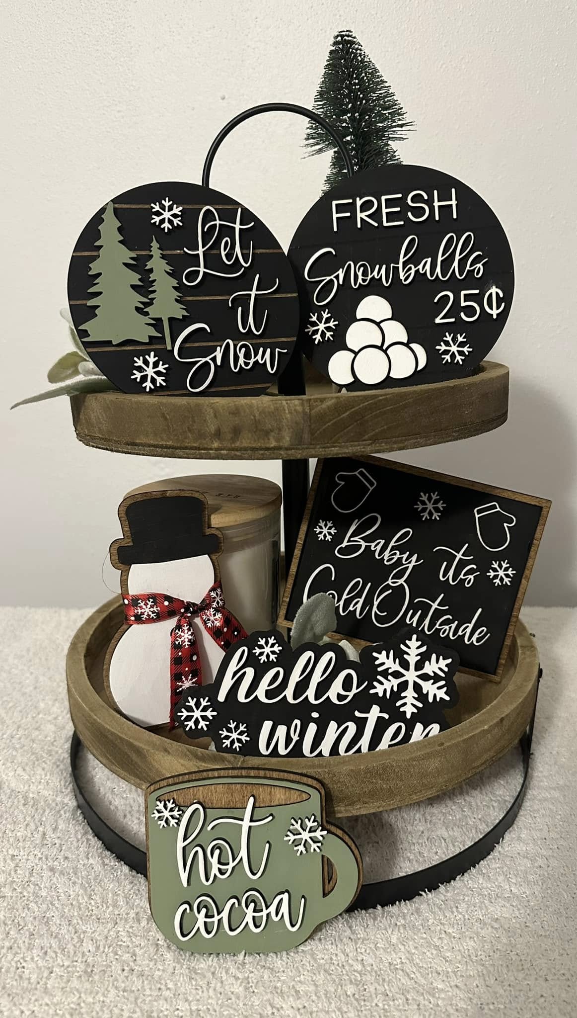 WINTER - Wooden Tiered Tray set - 6 pc.