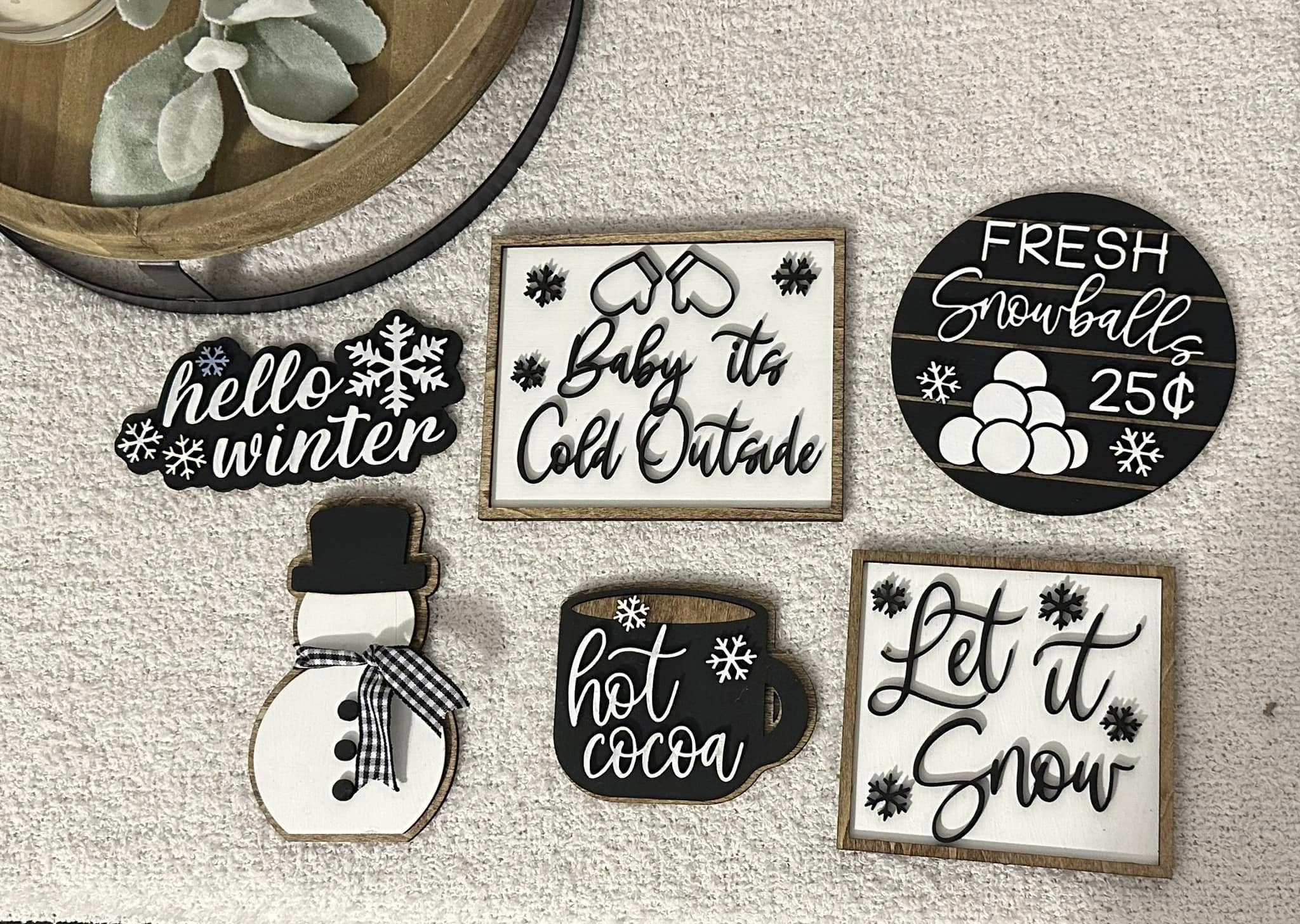 WINTER - Wooden Tiered Tray set - 6 pc.