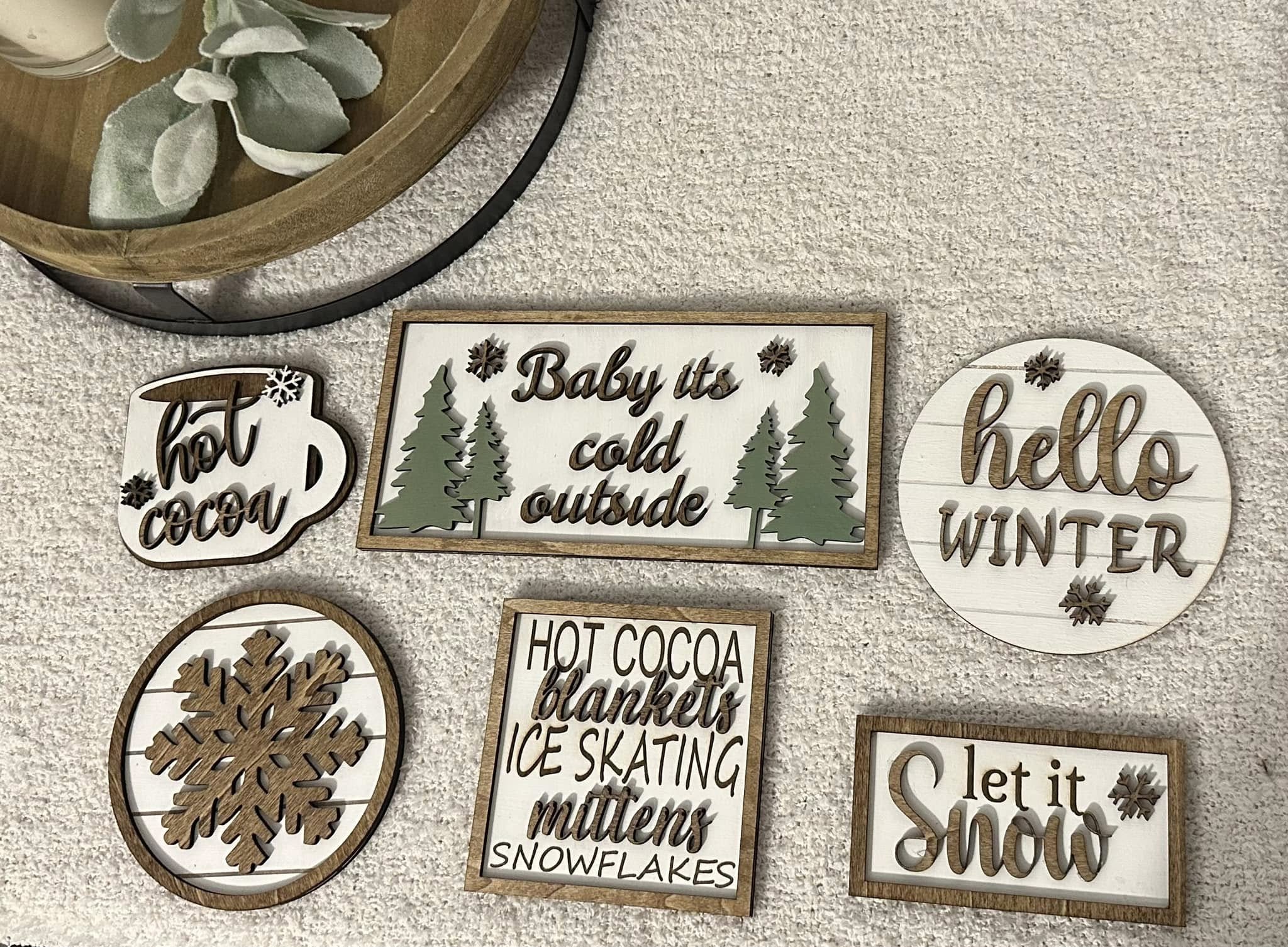 WINTER - Wooden Tiered Tray set - 6 pc.