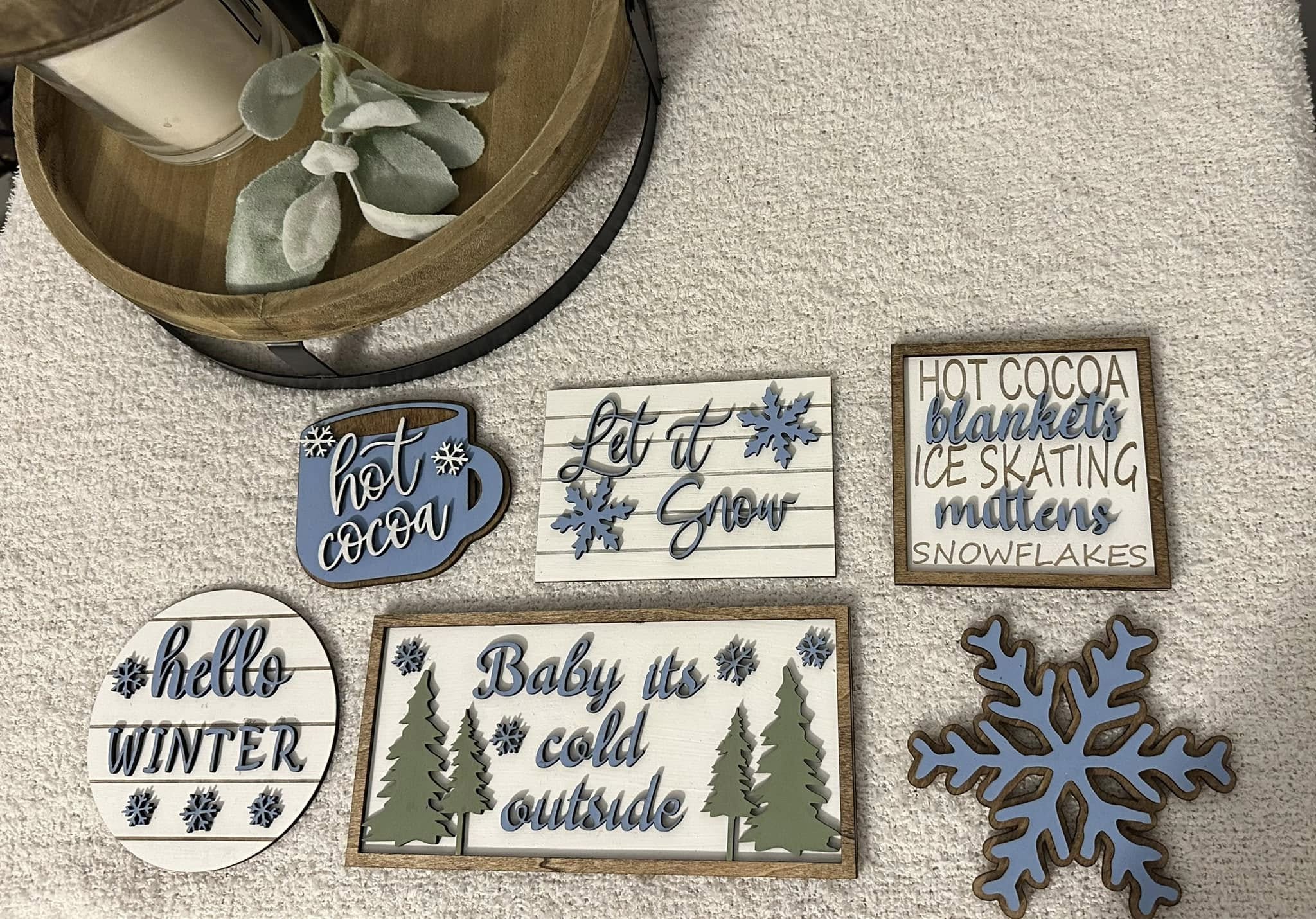 WINTER - Wooden Tiered Tray set - 6 pc.