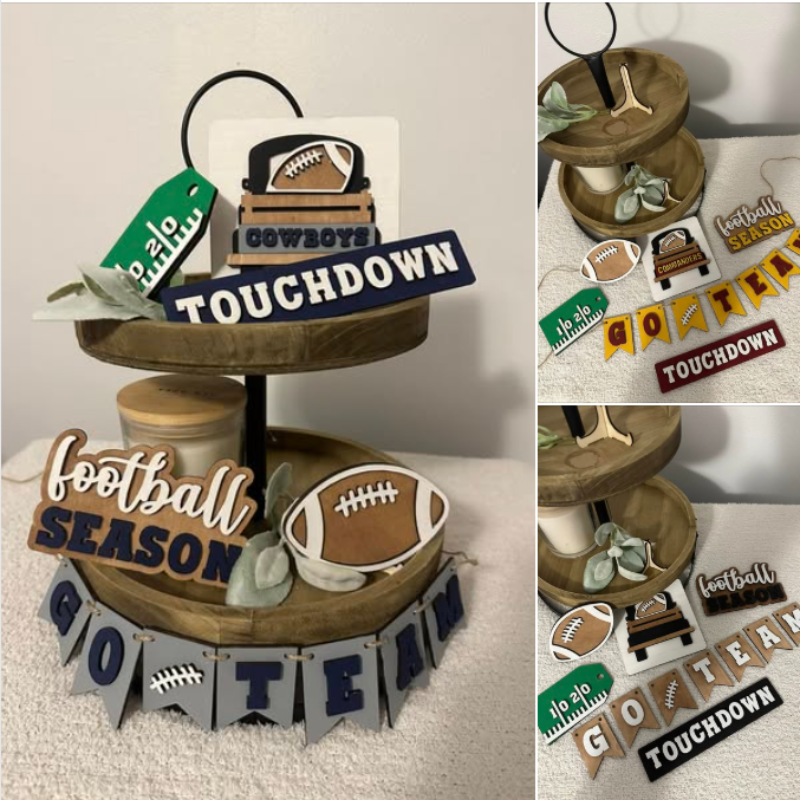 Football Wooden Tiered Tray set - 6 pc.