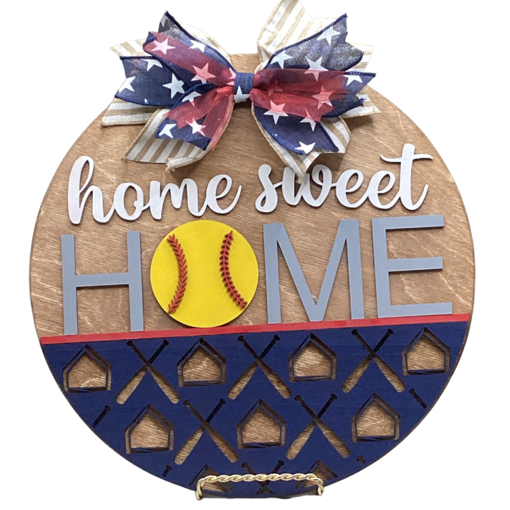 14" Baseball/Softball Wooden Door Hanger – "Home Sweet Home" Sign