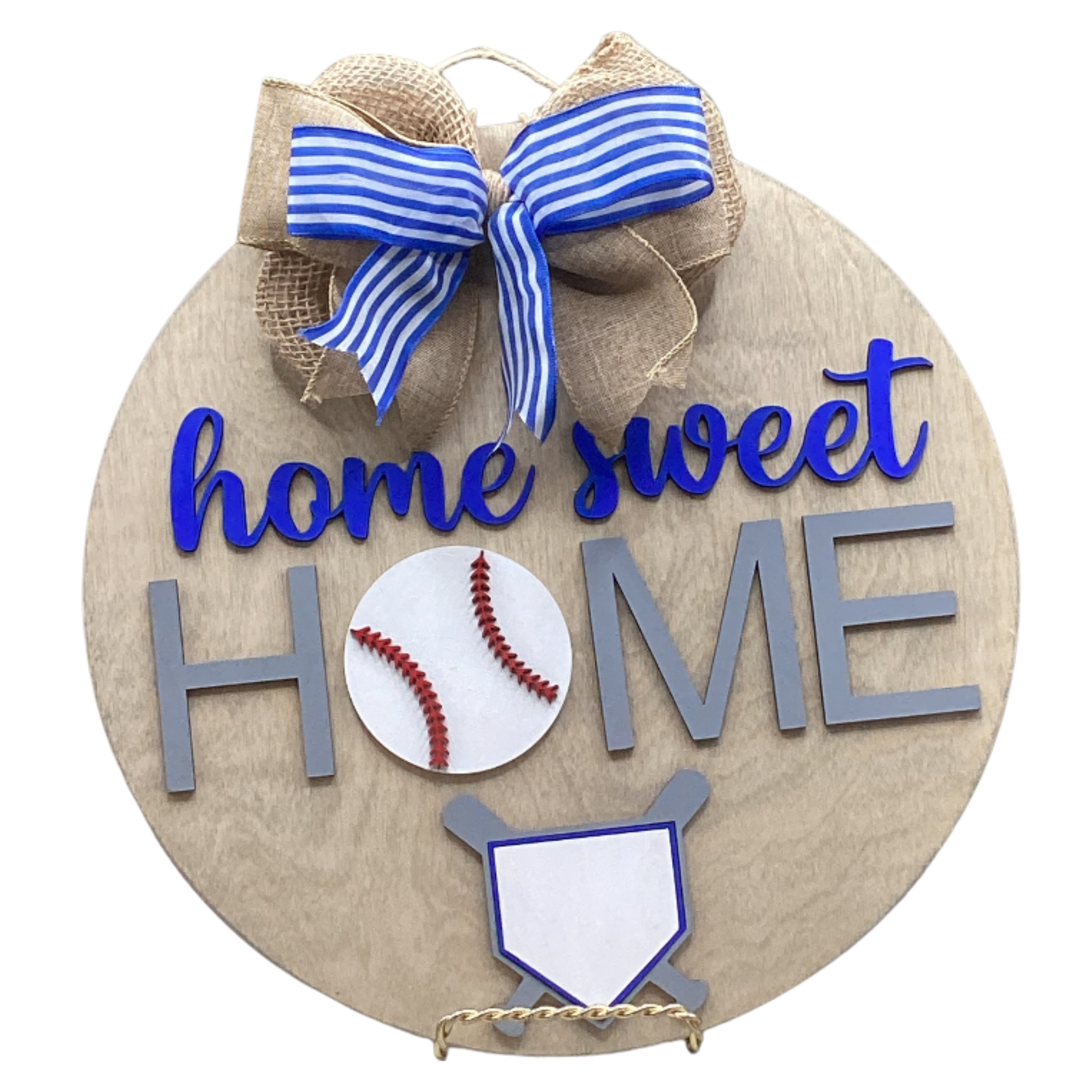 14" Blue Baseball Wooden Door Hanger – "Home Sweet Home" Sign