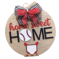 14" Red Baseball Wooden Door Hanger – "Home Sweet Home" Sign