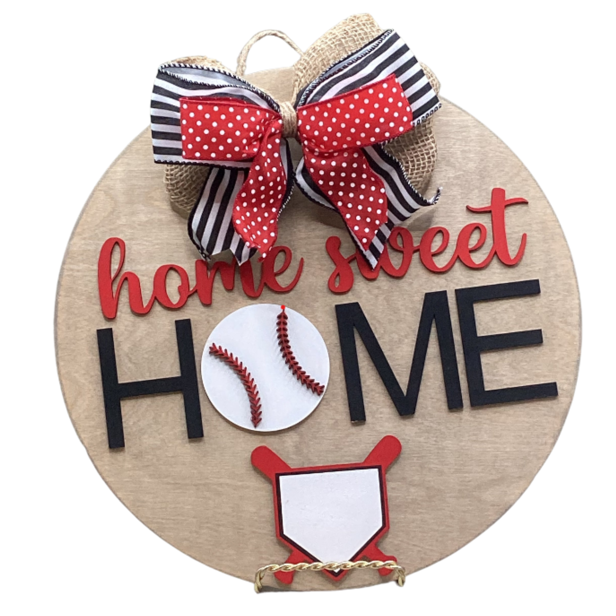 14" Red Baseball Wooden Door Hanger – "Home Sweet Home" Sign