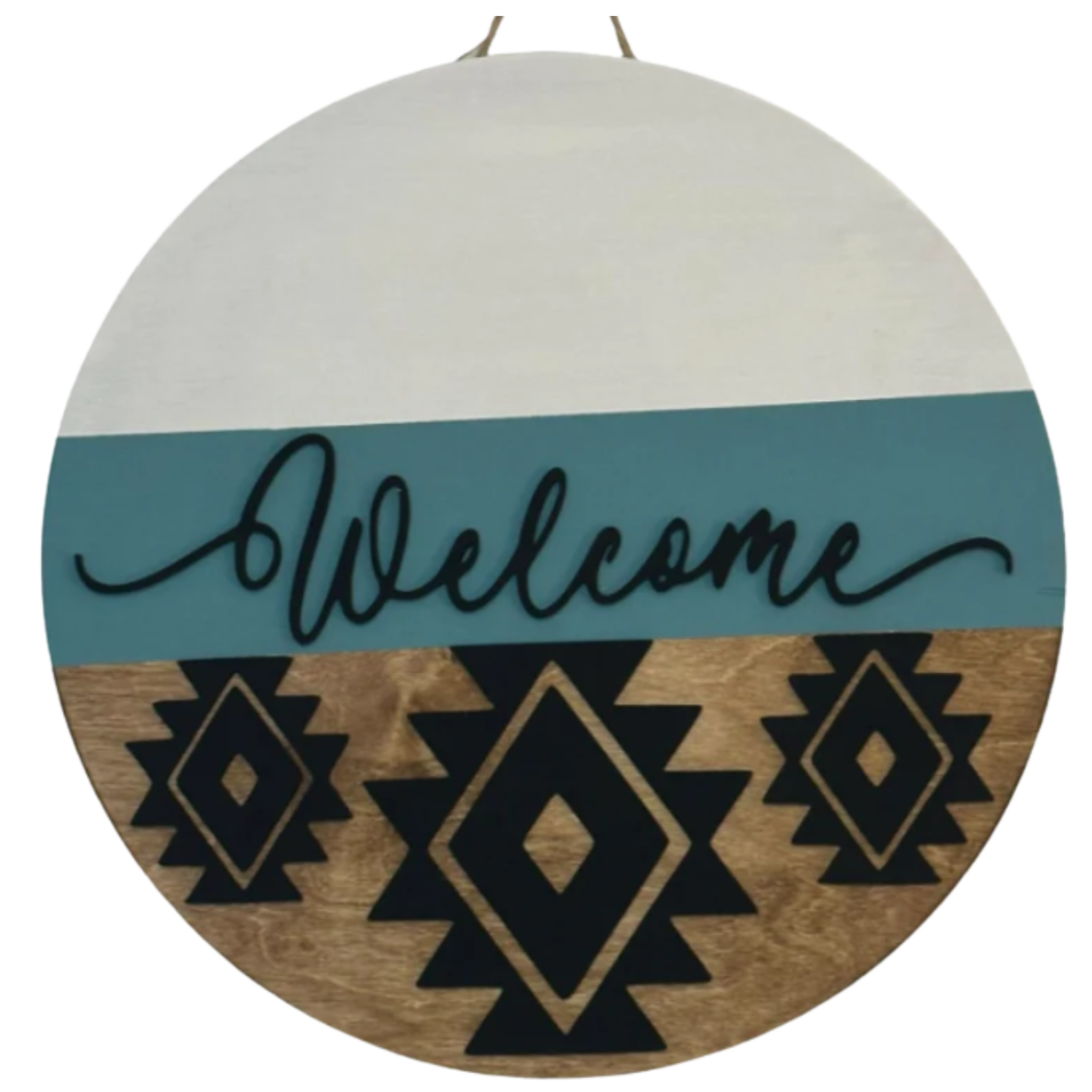 14" Aztec Wooden Door Hanger – "Welcome" Sign