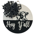 14" Cow Wooden Door Hanger – "Hey Y'all" Sign
