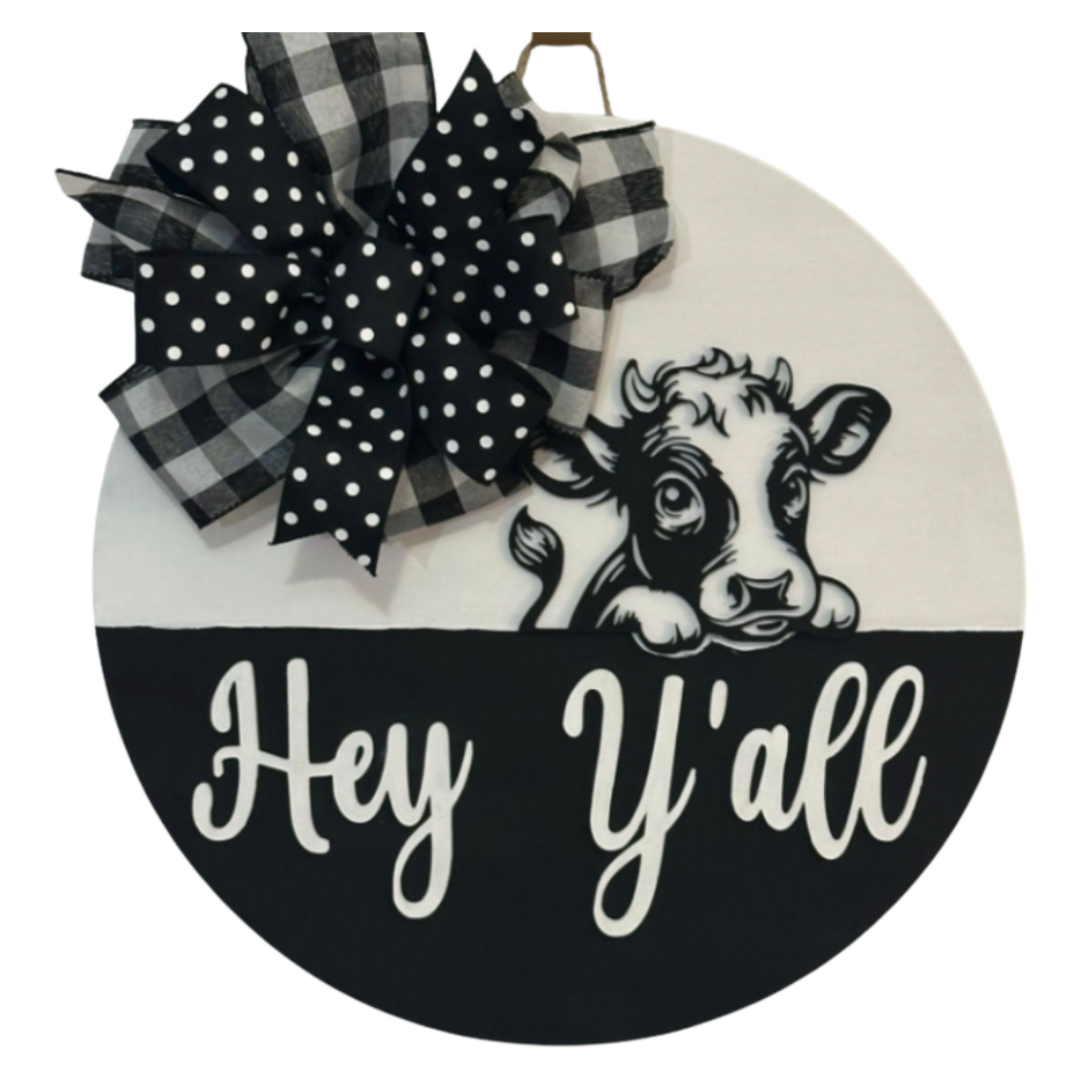14" Cow Wooden Door Hanger – "Hey Y'all" Sign