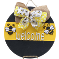 14" Bumble Bee Wooden Door Hanger – "Welcome" Sign