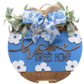 14" Blue Floral Wooden Door Hanger – "Home Sweet Home" Sign