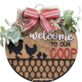 14" Chickens Wooden Door Hanger – "Welcome to our Coop" Sign