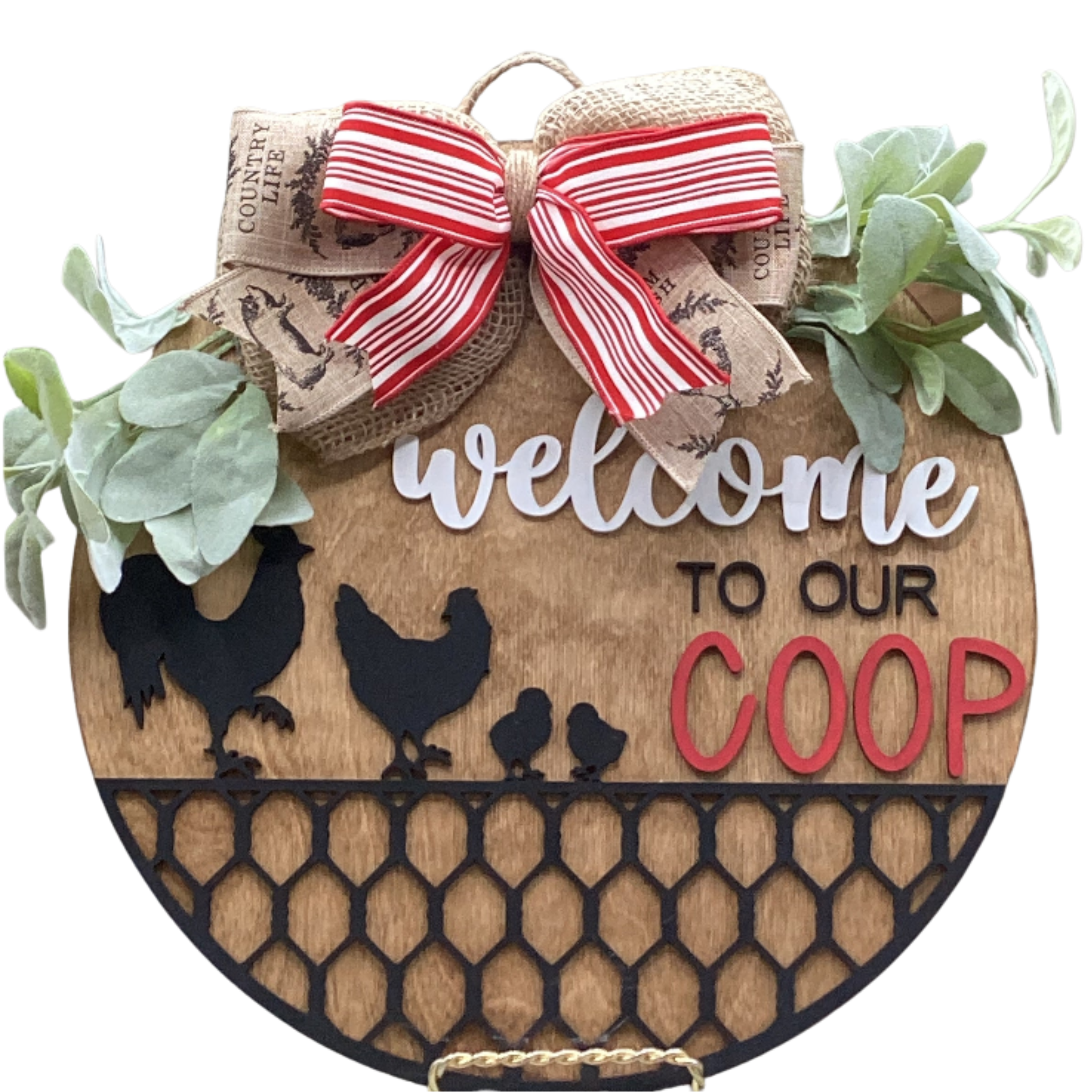 14" Chickens Wooden Door Hanger – "Welcome to our Coop" Sign