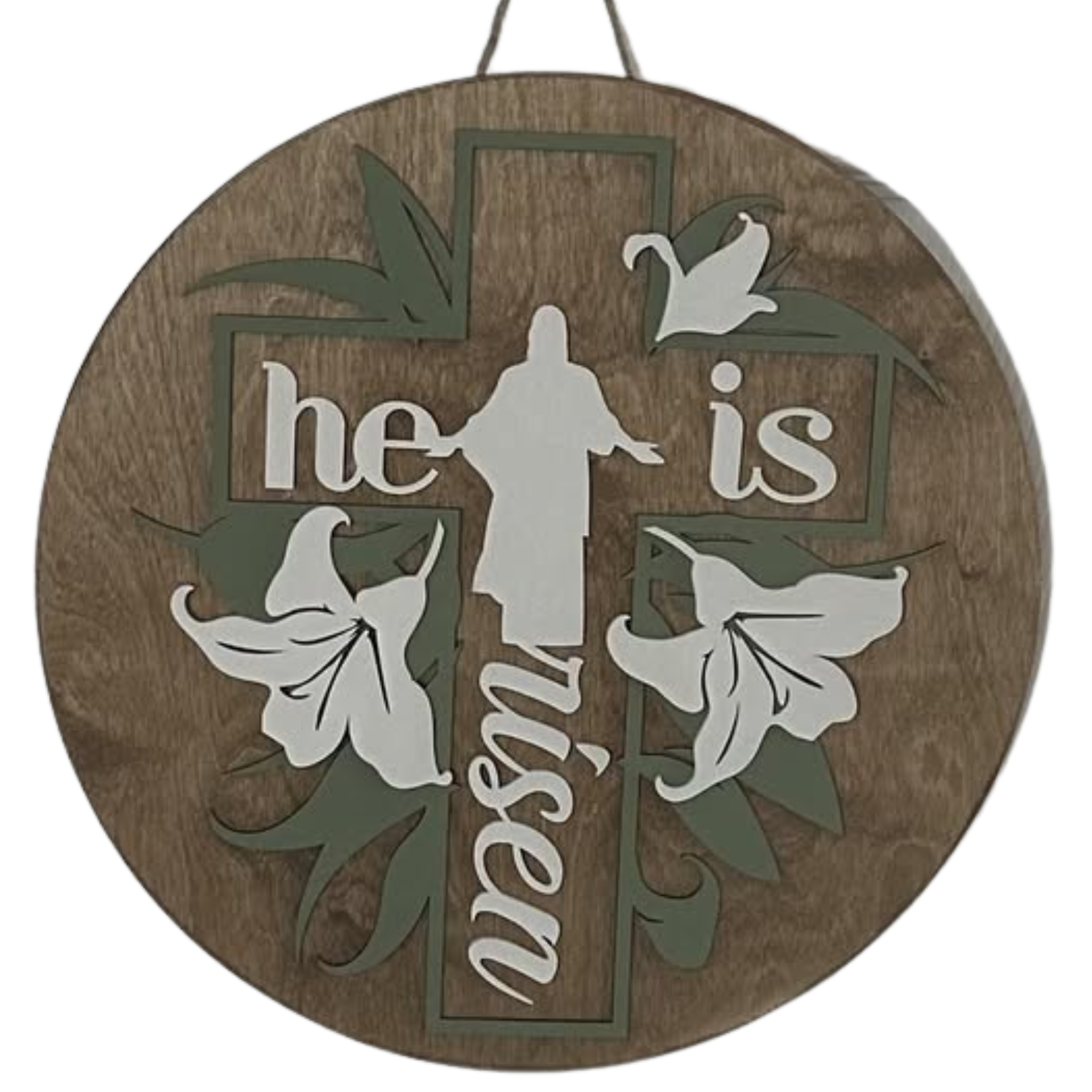 14" Wooden Door Hanger - "he is risen"
