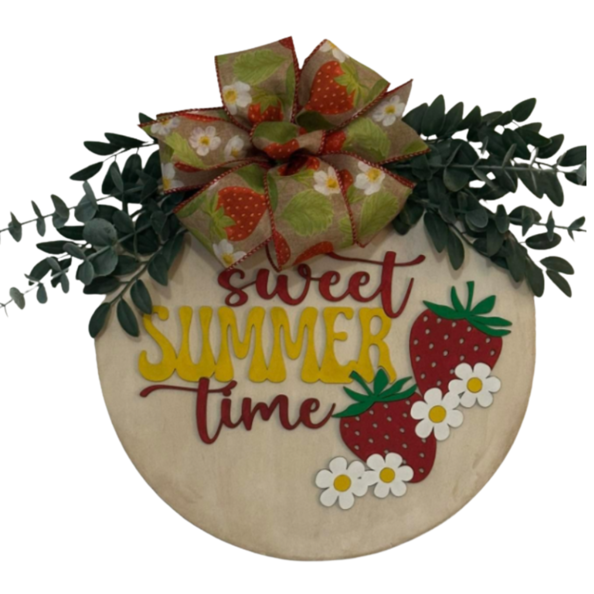 14" Strawberry Wooden Door Hanger – "Sweet Summer Time" Sign