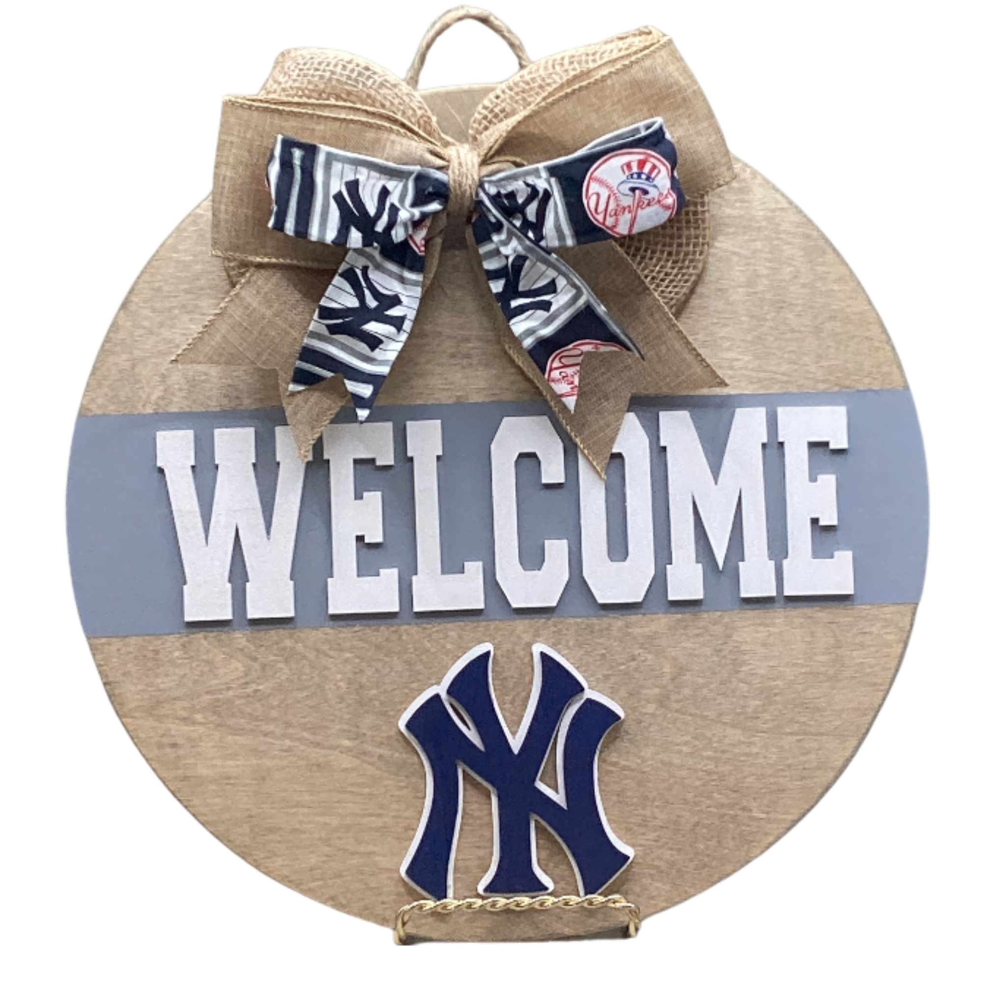 14" New York Yankees Wooden Door Hanger – "Welcome" Sign