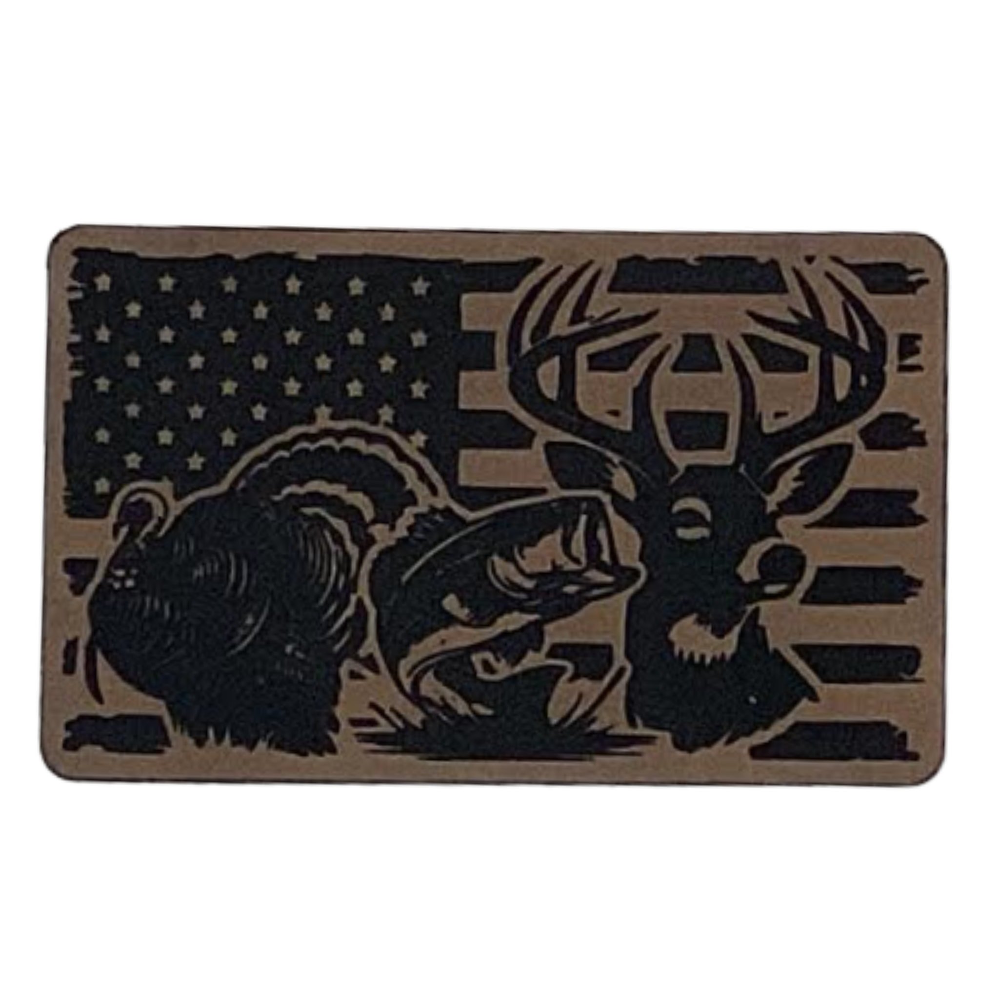 Hunting/Fishing turkey fish buck flag.brown