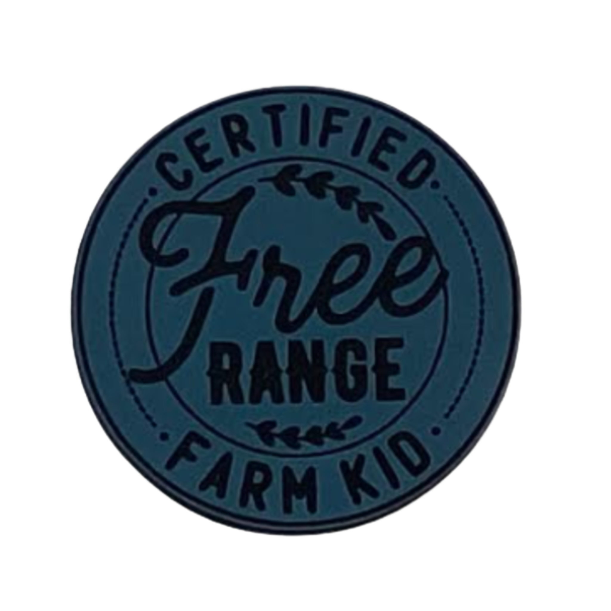 certified free range farm kid circle.blue