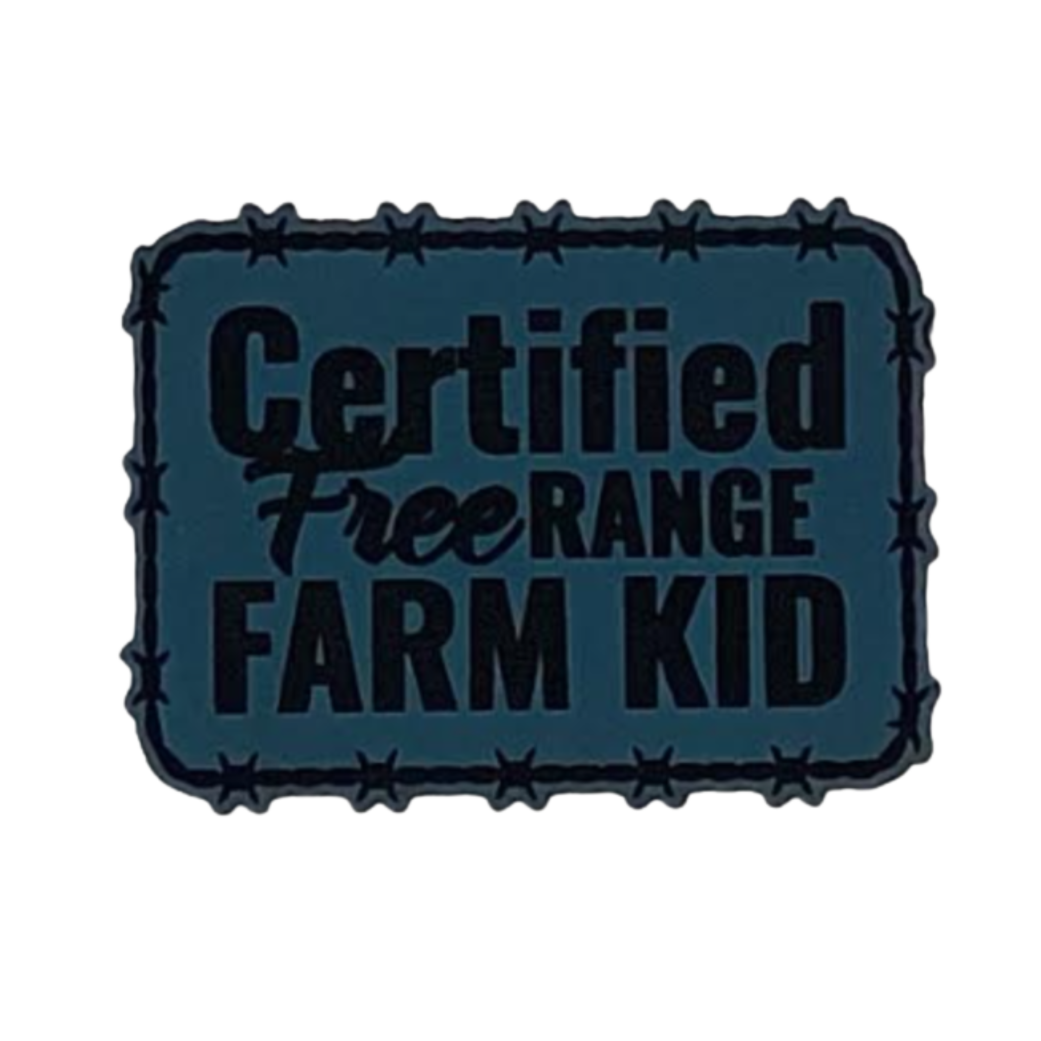 certified free range farm kid.blue